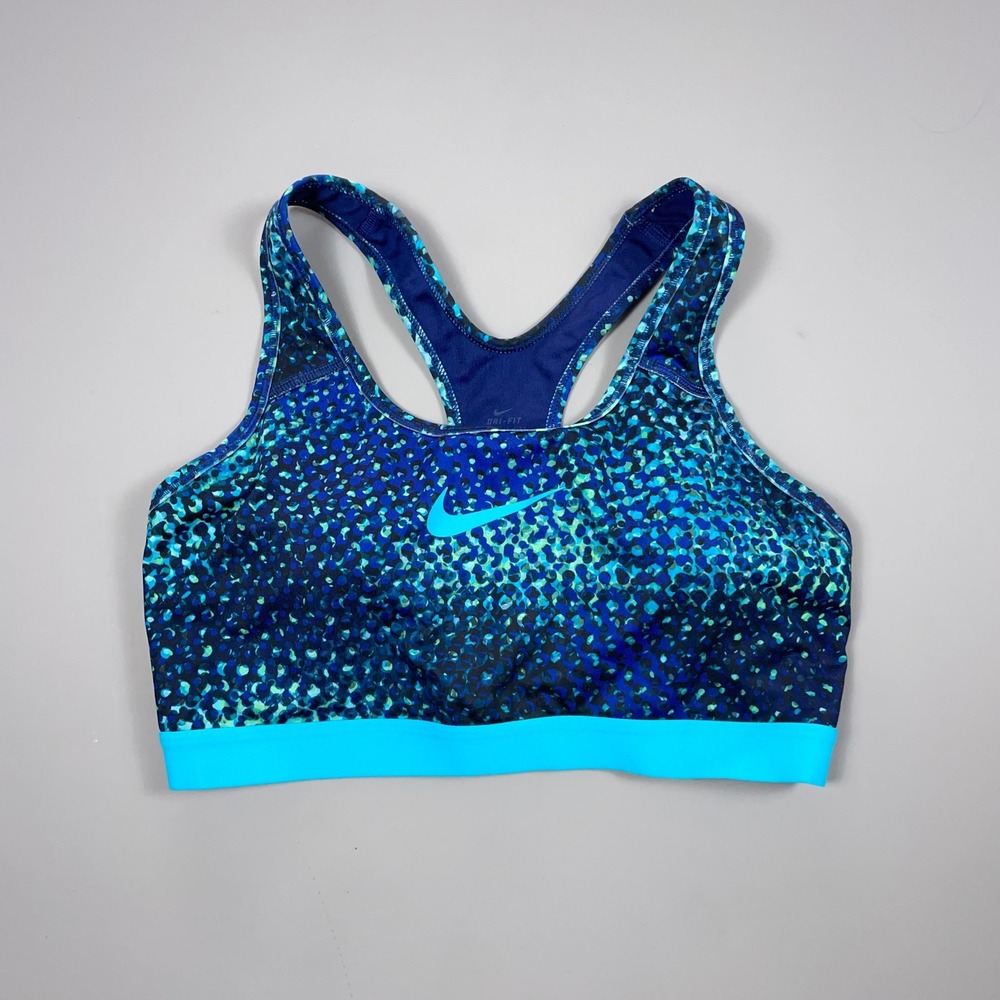 Nike Dri-FIT Sports Bra Blue Teal Abstract Dot Print Racerback Womens Large